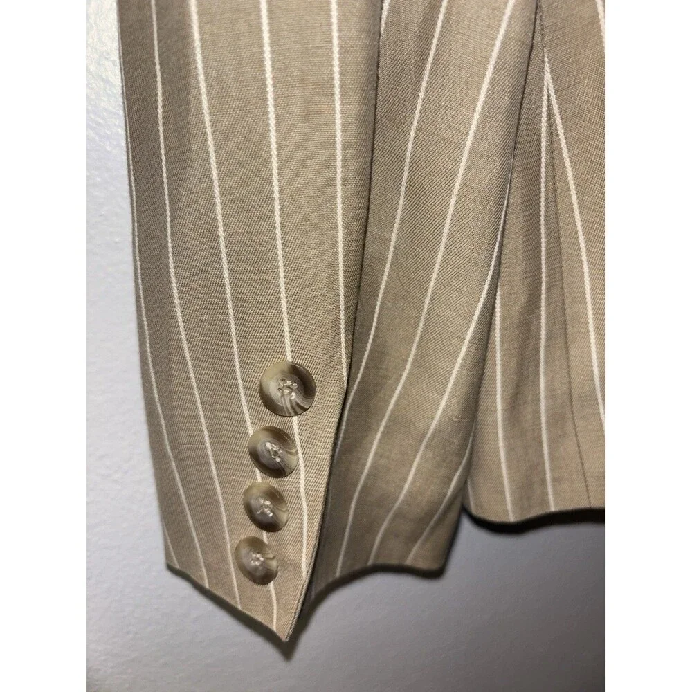 Talbots Petites 12P Beige Pinstripe Rayon Linen Lined Notch Lapel Blazer